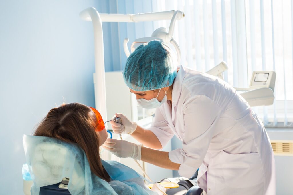Teeth whitening procedure in the dental office